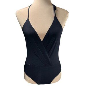 Princess Polly Halter Neck Tie V-Neck BodySuit Black Size 4